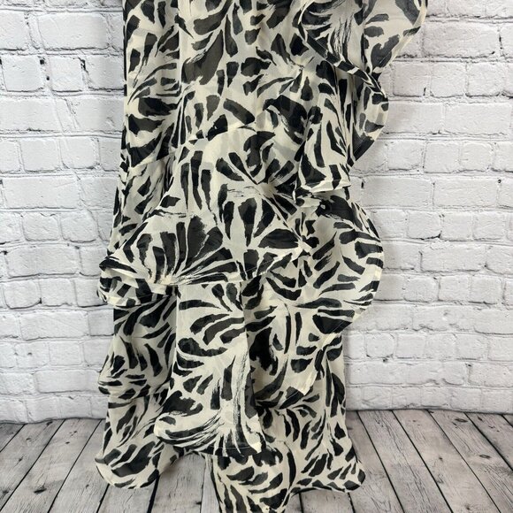 Alexis x Target Botanical One Shoulder Black White Ruffle Chiffon Dress Women S - Picture 7 of 12